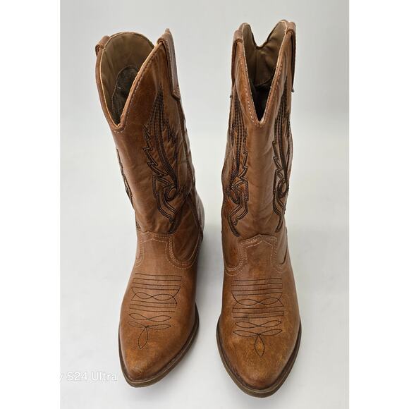 Coconuts Gaucho Brown Western Boots Faux Leather Embroidered Cowgirl Womens 6.5M - Picture 5 of 10